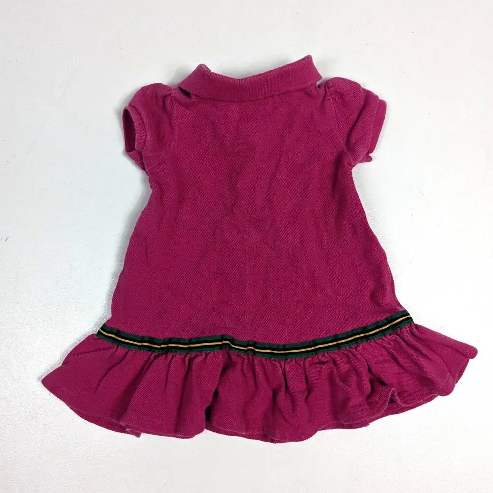 Ralph Lauren Dress Baby Girls Sz 6m Magenta Pink Preppy Collared Polo